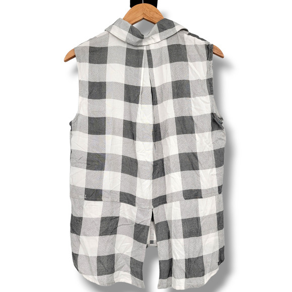 NEW Sim & Sam Women's Check Plaid Button Down Tank Top‎ Gray Size Medium - Picture 2 of 11